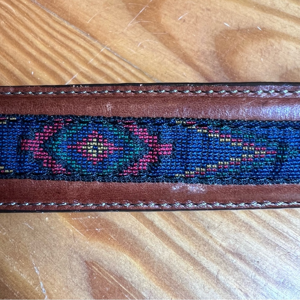 Mens Leather Aztec Tribal Western Inlayed Belt Brass Buckle Size 38 Multi USA - Picture 6 of 12
